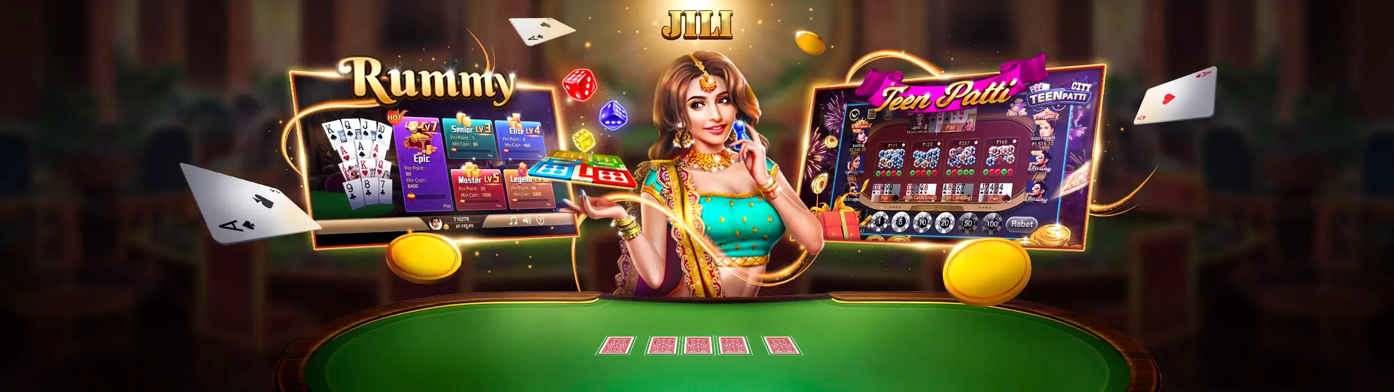 Bàn Baccarat trực tuyến onbet2 với chip và thẻ bài, thể hiện không khí sòng bạc sôi động
